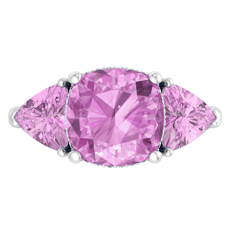 Martha Stewart 8ctw. Cushion Pink Sapphire & Lab Grown Diamond Three Stone Ring In Sterling Silver image number null